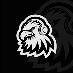 Eagle mascot esport illustration, black white