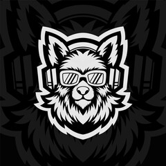 Wolf mascot esport illustration, black white