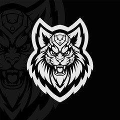 Tiger mascot esport illustration, black white