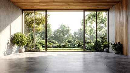 Empty room large sliding glass door that leads Aesthetic home entrance Ai Generated