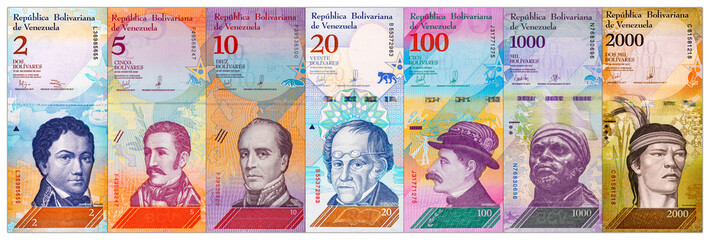 Venezuelan bolivar banknote. Venezuelan money. Background of paper money.