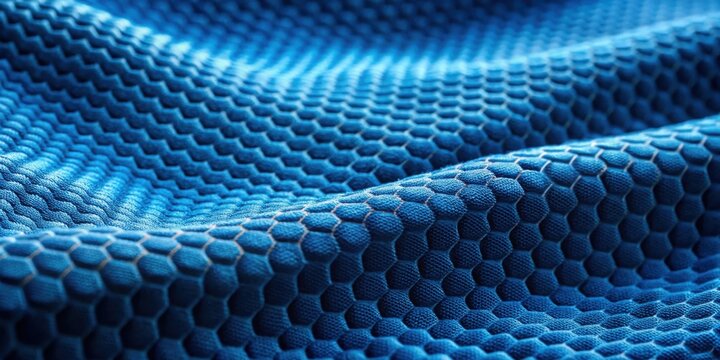 Close-up of a Textured Blue Fabric with a Hexagonal Pattern, Creating a Visual Illusion of Depth and Dimension