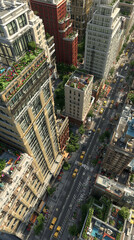 Obraz premium Modern Urban Skyline: Aerial View of Cityscape with Skyscrapers and Greenery in Downtown Metropolitan Area