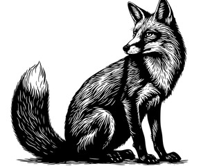 Sitting fox minimalist engraving calm gaze simple art fe8