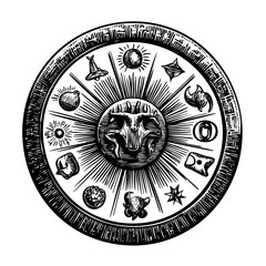 Astrological symbols engraving celestial map mystic A15