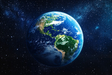 Fototapeta premium Earth view from space against starry background 