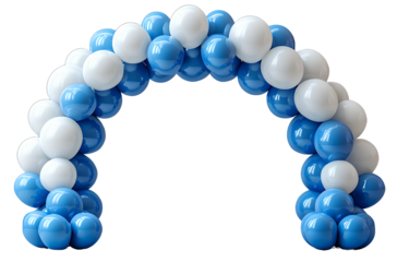 3D vector illustration of blue and white balloon arches, on a transparent background
