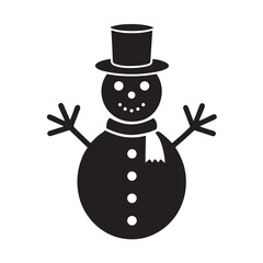 Snowman silhouette vector outline, simple black and white design on white background