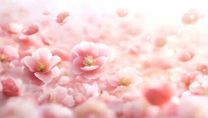 Delicate pink blossoms float in a soft, dreamy light
