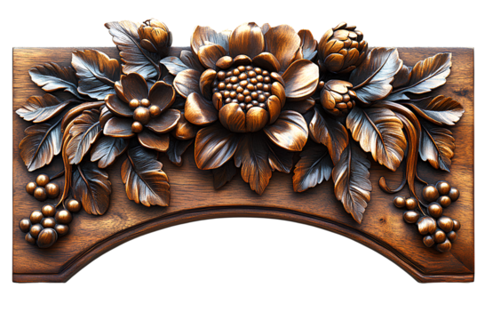 Dark wooden picture frame, transparent background