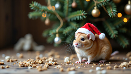 Obraz premium Adorable Christmas Hamster in Santa Hat