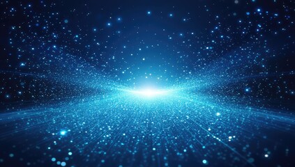 Obraz premium Glowing blue particles converge in a cosmic tunnel