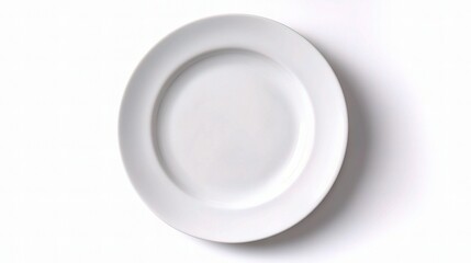 Clean White Round Ceramic Plate Viewed from Above on White Surface
