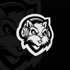 Squirrel mascot esport illustration logo design, black white