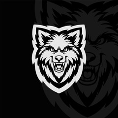 Wolf mascot animal esport illustration, black white