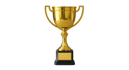 Bright golden trophy stands on a black base for recognition and achievement in competitions and sports events