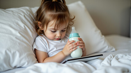 Fototapeta premium Toddler Engaged with Tablet in Cozy Setting