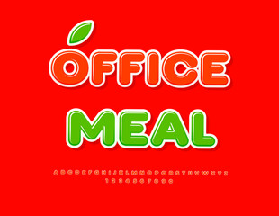 Vector Artistic sign Office Meal. Red Glossy Font. Trendy Fashion Alphabet Letters and Numbers set.