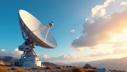 Satellite dish in clear sky, focusing on data reception , clouds, uplink