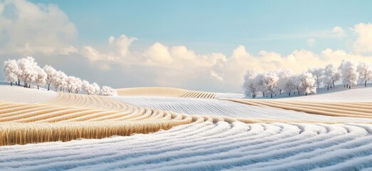 Winter Fields with Frosty Trees