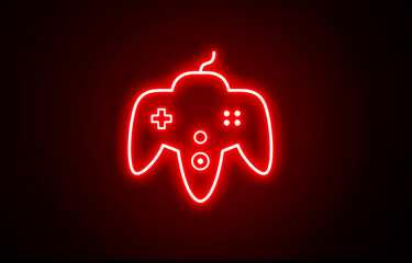 Neon Video game controller line icon on black background. gamepad flat icon for apps and websites. Red Color Game controller outline icon.