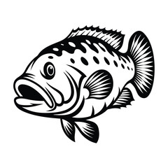 Fototapeta premium Grouper Fish Monochrome with Details | Sea Creature Icon, Isolated, Black