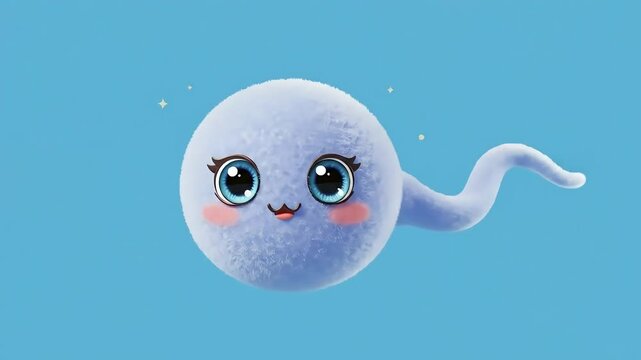 Stylized cute sperm cell illustration on light blue background abstract biological concept, Generative AI