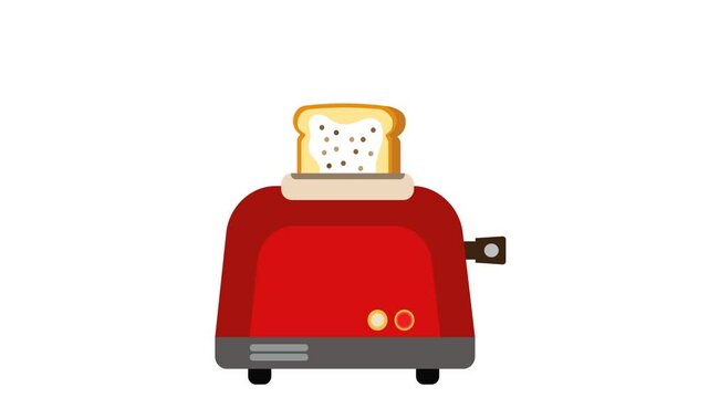 The footage animation graphic motion Bread toaster with toasted bread on white background video vector illustration