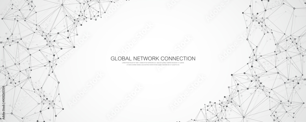 Aufkleber Abstract tech network connection dots. Digital technology and big data analysis background with plexus lines. Global network connection idea template. Geometric background with abstract mesh