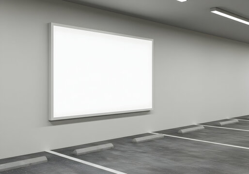 Blank billboard mockup in underground parking garage illuminated display advertisement space commercial marketing