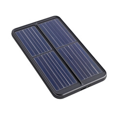 Compact portable solar panel charger with multiple photovoltaic cells for energy reflection and conversion, ideal for outdoor activities and emergency use on transparent background