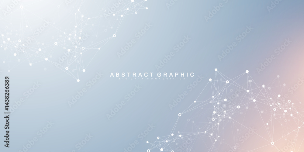 Fototapete Abstract tech network connection dots. Digital technology and big data analysis background with plexus lines. Global network connection idea template. Geometric background with abstract mesh