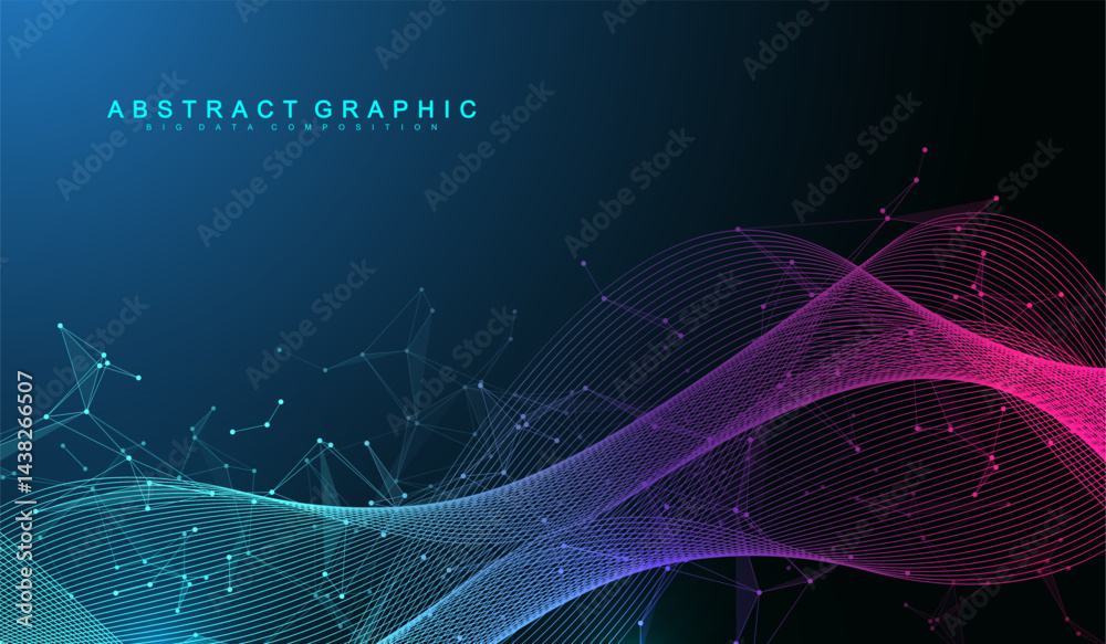Leinwandbilder Abstract tech network connection dots. Digital technology and big data analysis background with plexus lines. Global network connection idea template. Geometric background with abstract mesh