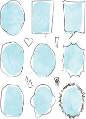 やさしい水色のシンプルな水彩風吹き出しセット