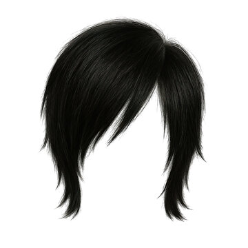 Layered black wig isolated on transparent background, generative ai