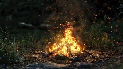 Campfire flames in nature landscape