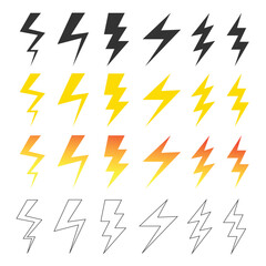 Lightning Bolt Icon Set  Electric Thunderbolt Symbols Vector Collection