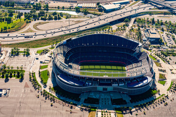 Denver Colorado aerial view of professional football stadium