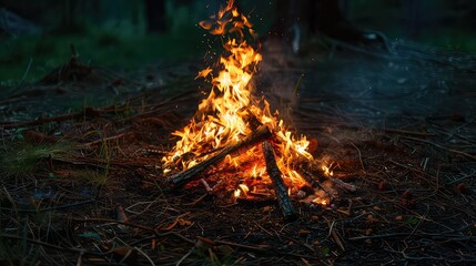 Campfire night forest firewood