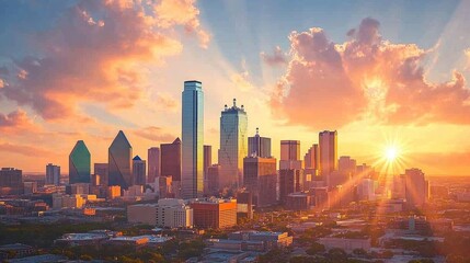 Obraz premium Sunset over Dallas skyline