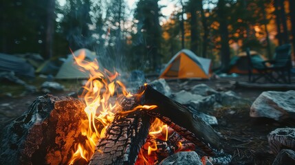 Campfire outdoors forest landscape