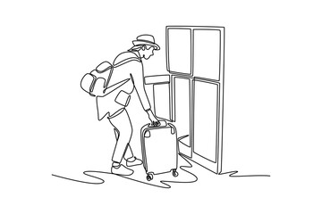 Travel locker concept. Single line draw design. Vector graphic illustration