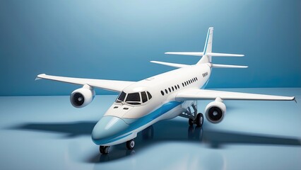 Obraz premium A small, white toy airplane is positioned in the center of a split-toned background.