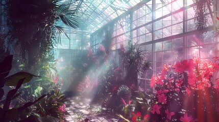 Colorful botanical greenhouse plants decor