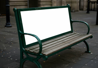 Blank billboard mockup on bench in city street urban advertising space public display promotion marketing template empty banner