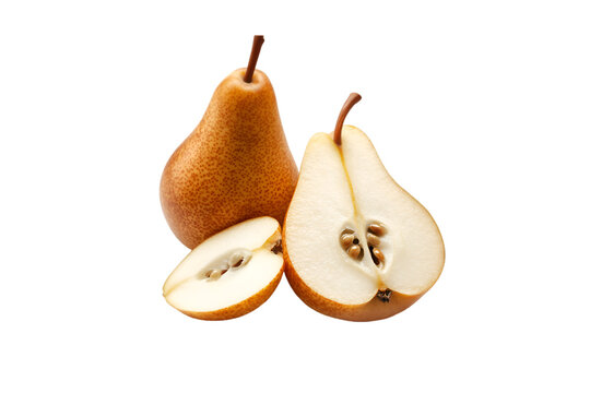Ripe juicy pears sliced and whole on black background healthy fruit snack dessert