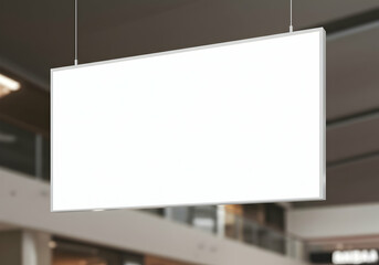 Blank hanging poster mockup in shopping mall store modern design space for commercial advertising message or promotional content