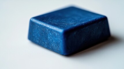 Blue cube, close-up, white background, art supply