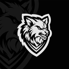 Wolf head mascot animal esport illustration character, black white