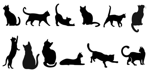 set of black cats silhouettes